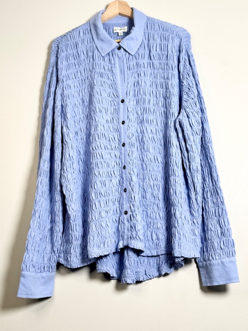 NWT Wonderly Light Blue Textured Knit Button Down Shirt Sz XL - Picture 5 of 11